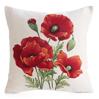 Poszewka dekoracyjna gobelin 45x45 Eurofirany naturalna czerwone maki