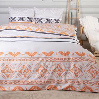 Pościel flanelowa 200x220 Darymex biała pomarańczowa w geometryczne śnieżynki