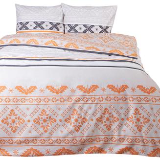 Pościel flanelowa 200x220 Darymex biała pomarańczowa w geometryczne śnieżynki