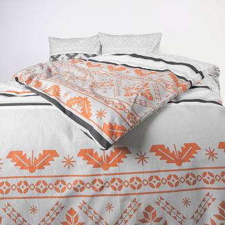 Pościel flanelowa 200x220 Darymex biała pomarańczowa w geometryczne śnieżynki