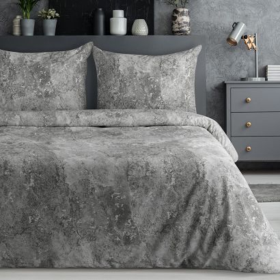Pościel satynowa SPRING 140x200 Eurofirany srebrna stalowa wzór a'la marmurek