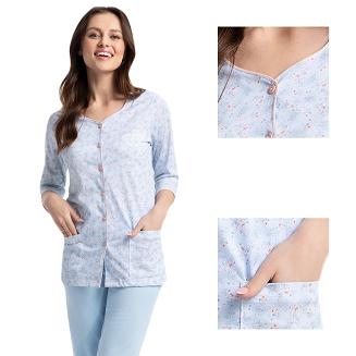 Piżama damska LUNA kod 668 błękitna w kwiatowy rzucik rozpinana