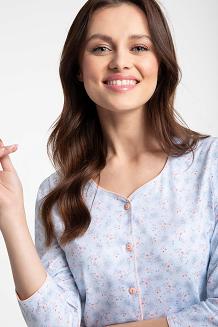 Piżama damska LUNA kod 668 błękitna w kwiatowy rzucik rozpinana