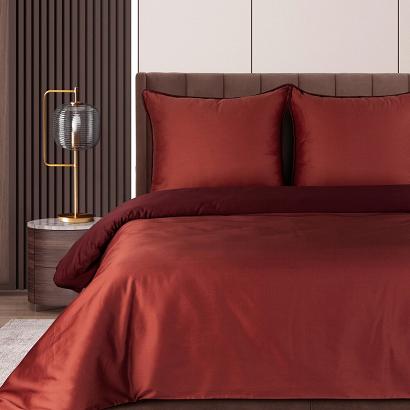 Pościel satynowa LUNARA 220x200 Eurofirany marsala bordowa ozdobny sznur