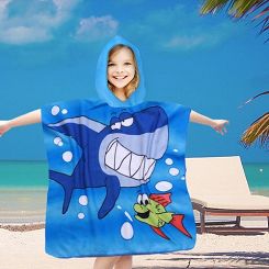 Poncho dziecięce plażowe 60x60 granatowy rekin