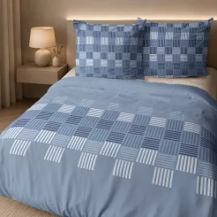 Pościel flanelowa 220x200 niebieska geometryczna plecionka