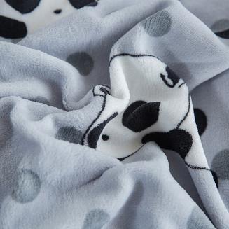 Pościel polarowa 160x200 welur szara biała czarna pandy + groszki