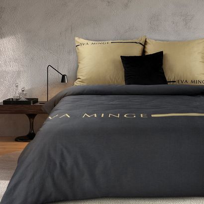 Pościel satynowa SILK 160x200 Eva Minge Eurofirany czarna złota z nadrukiem logo