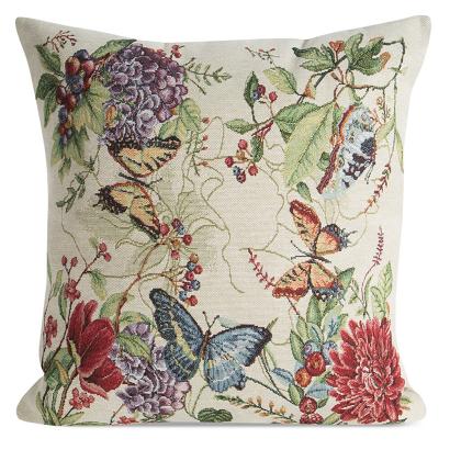 Poszewka dekoracyjna gobelin SPRING3 45x45 Eurofirany naturalna czerwona fioletowa kwiaty motyle