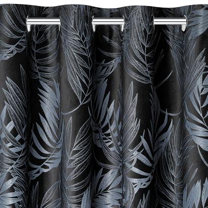 Zasłona gotowa na przelotkach VERA 140x250 Eurofirany czarna z motywem liści