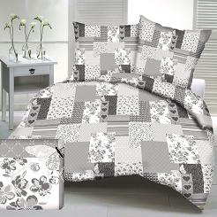 Pościel bawełniana 160x200 szara patchwork serca motyle kwiaty
