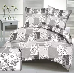Pościel bawełniana 160x200 szara patchwork serca motyle kwiaty