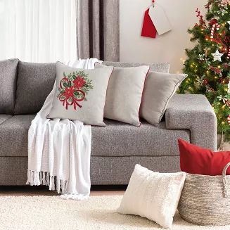 Poszewka dekoracyjna świąteczna 45x45 Eurofirany naturalna z lnem czerwona zielona gwiazda betlejemska