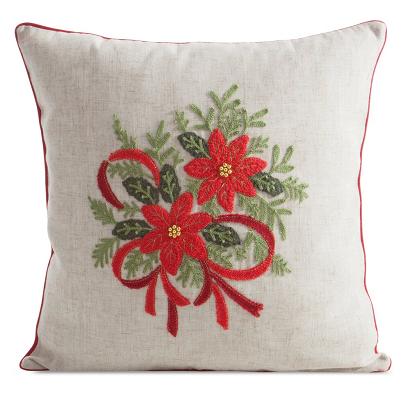 Poszewka dekoracyjna świąteczna 45x45 Eurofirany naturalna z lnem czerwona zielona gwiazda betlejemska