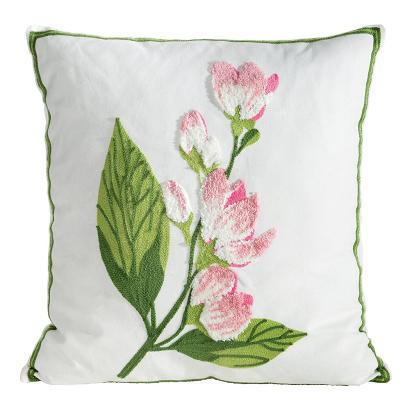 Poszewka dekoracyjna WIOSNA 45x45 Eurofirany biała zielona różowa haftowane kwiaty