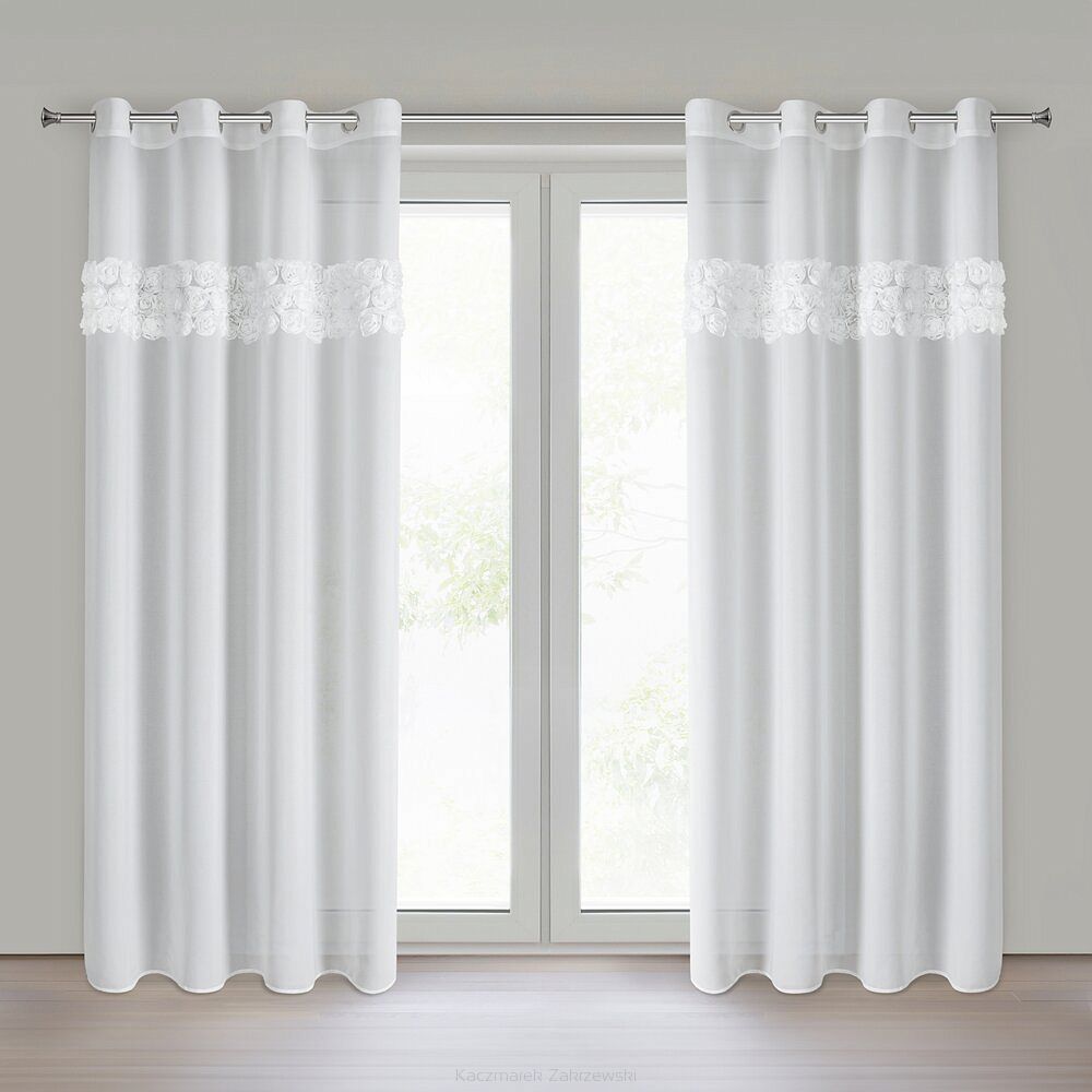 Zasłona gotowa na przelotkach ROSES 140x250 Eva Minge Eurofirany biały