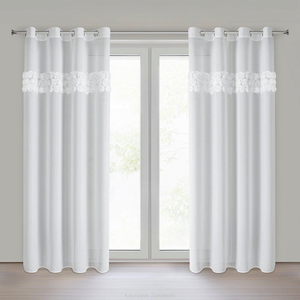 Zasłona gotowa na przelotkach ROSES 140x250 Eva Minge Eurofirany biały