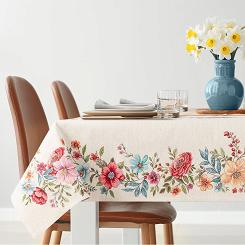 Obrus dekoracyjny gobelin 140x180 Eurofirany naturalny kolorowe kwiaty