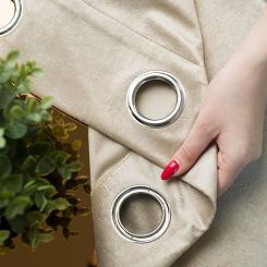 Zasłona gotowa na przelotkach ELEONORA 140x250 ciemnobeżowa ze złotym nadrukiem