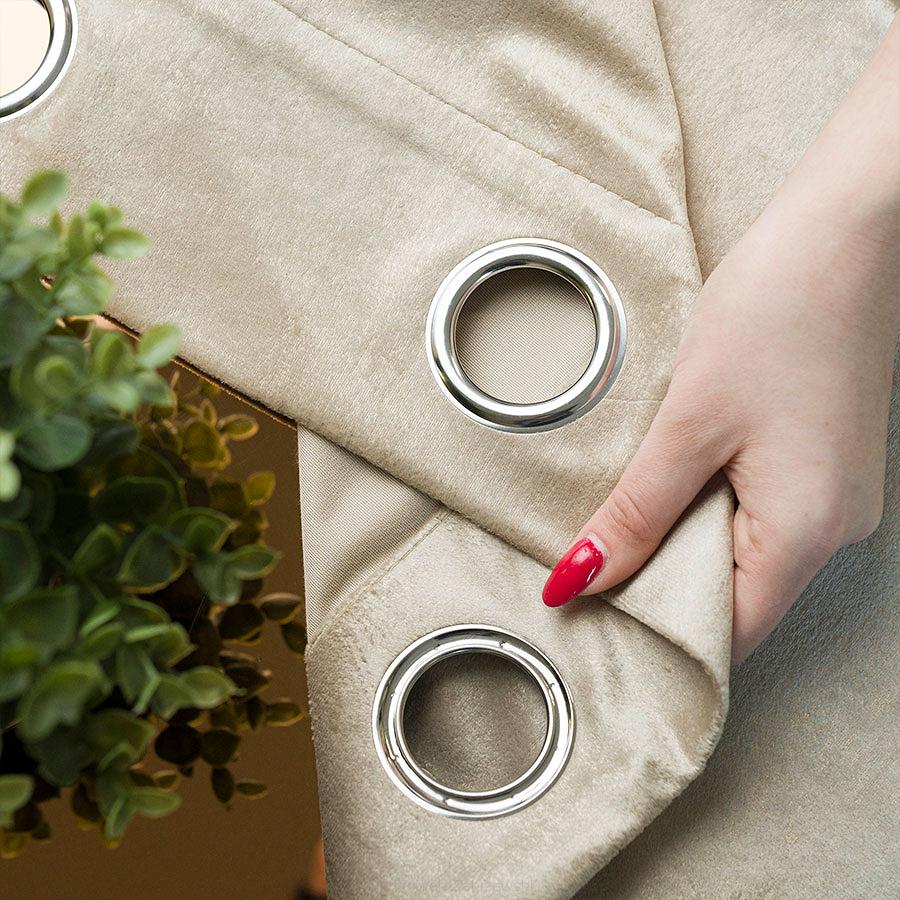 Zasłona gotowa na przelotkach ELEONORA 140x250 ciemnobeżowa ze złotym nadrukiem