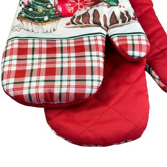 Rękawice kuchenne 18x27 z magnesem 2 szt. świąteczne białe czerwone kratka słodkości