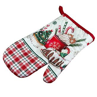 Rękawice kuchenne 18x27 z magnesem 2 szt. świąteczne białe czerwone kratka słodkości