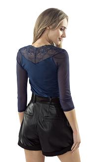 Bluzka damska z tiulowymi rękawami 3/4 Danita granatowa