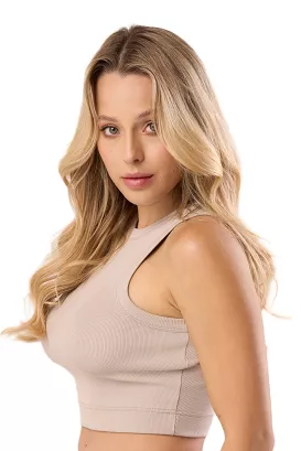 Top damski z prążkowanej dzianiny kod 3002 taupe