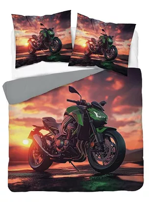Pościel 3D z mikrofibry 220x200 motocykl na tel zachodzącego słońca