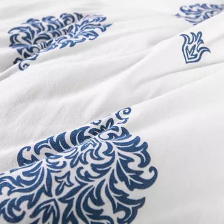 Pościel jersey 200x220 JERSEYLOVE biała granatowe geometryczne ornamenty