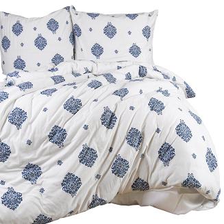 Pościel jersey 200x220 JERSEYLOVE biała granatowe geometryczne ornamenty