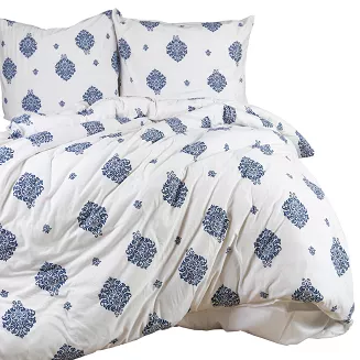 Pościel jersey 200x220 JERSEYLOVE biała granatowe geometryczne ornamenty