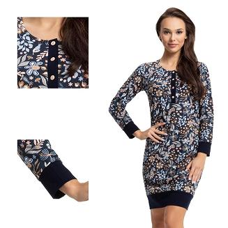 Koszula damska LUNA kod 117 granatowa w kwiatowy roślinny wzór