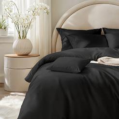 Czarna Pościel Jednobarwna Satyna Bawełniana 220x200