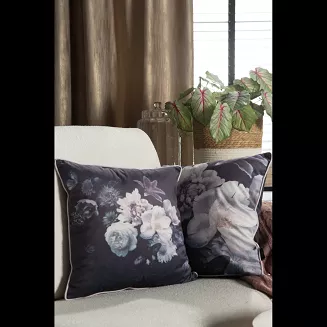 Poszewka dekoracyjna VELVET 45x45 Eurofirany czarna fioletowe kremowe kwiaty