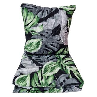 Pościel z kory 200x220 czarna w szare zielone egzotyczne liście