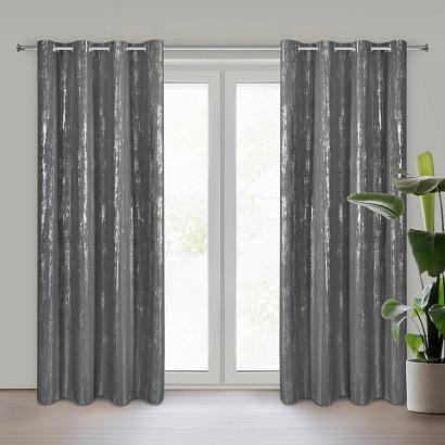 Zasłona gotowa na przelotkach LIBI 140x250 Eurofirany grafitowa srebrna błyszczący przecierany nadru