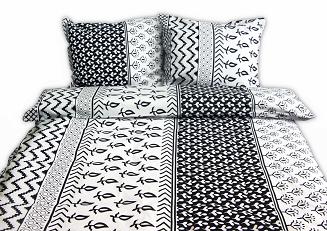 Pościel bawełniana 160x200 Andropol roślinno-geometryczny wzór w podłużne pasy 