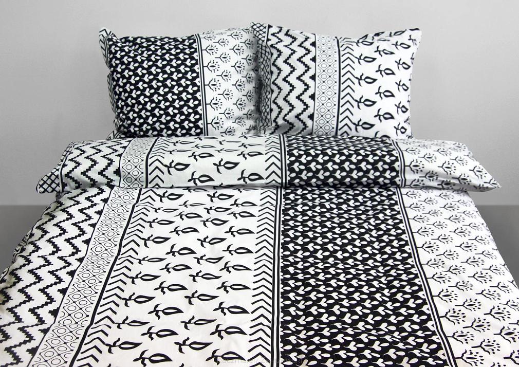 Pościel bawełniana 160x200 Andropol roślinno-geometryczny wzór w podłużne pasy 