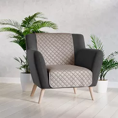 Narzuta dekoracyjna VELVI 70x160 pikowana w geometryczny wzór szarobeżowa