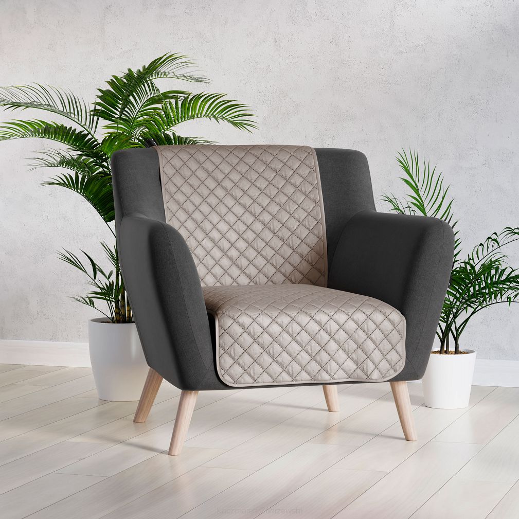 Narzuta dekoracyjna VELVI 70x160 pikowana w geometryczny wzór szarobeżowa