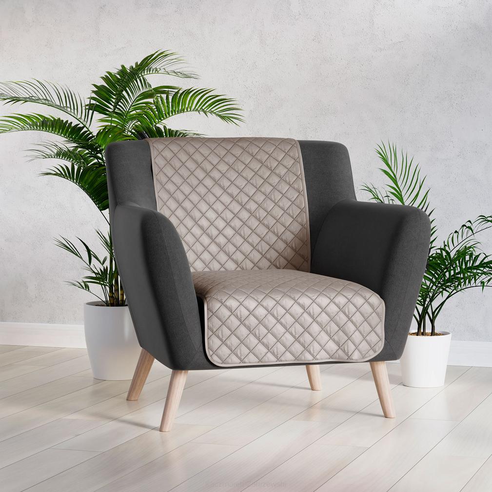 Narzuta dekoracyjna VELVI 70x160 pikowana w geometryczny wzór szarobeżowa