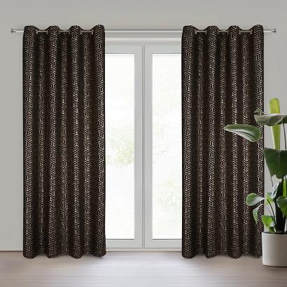 Zasłona gotowa na przelotkach SEMI 140x250 Eurofirany czarna szampańska geometria