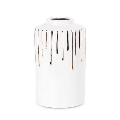 Wazon dekoracyjny LUIS Eurofirany biały złoty motyw ozdobny a'la ściekająca farba
