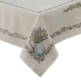 Obrus dekoracyjny gobelin 140x180 Eurofirany naturalny w kwiaty lawendy