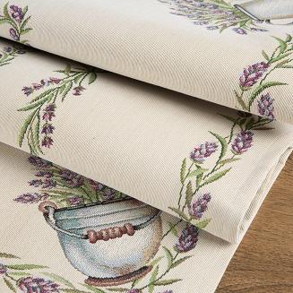 Obrus dekoracyjny gobelin 140x180 Eurofirany naturalny w kwiaty lawendy
