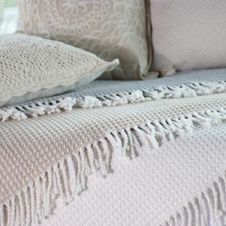 Koc bawełniany CHECK 200x220 taupe z frędzlami