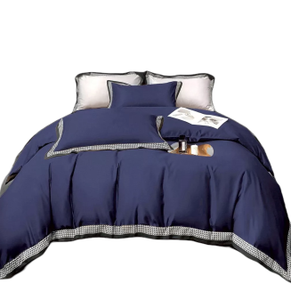 Pościel 160x200 jednobarwna granatowa wzorzysta plisa falbana