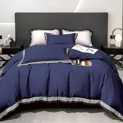 Pościel 160x200 jednobarwna granatowa wzorzysta plisa falbana