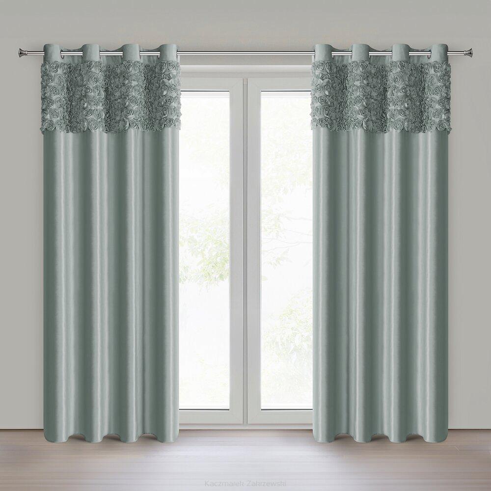 Zasłona gotowa na przelotkach ROSES 140x250 Eva Minge Eurofirany miętowy